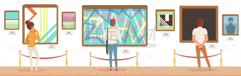 现代,画廊,光学设备,女人,艺术品,儿童画,站,拜访,休闲