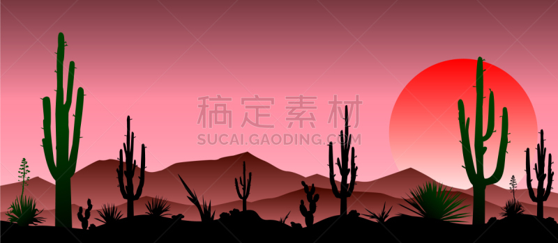 冷,沙漠,红色,仙人掌,地形,夜晚,粉色,黑色,日落,日出