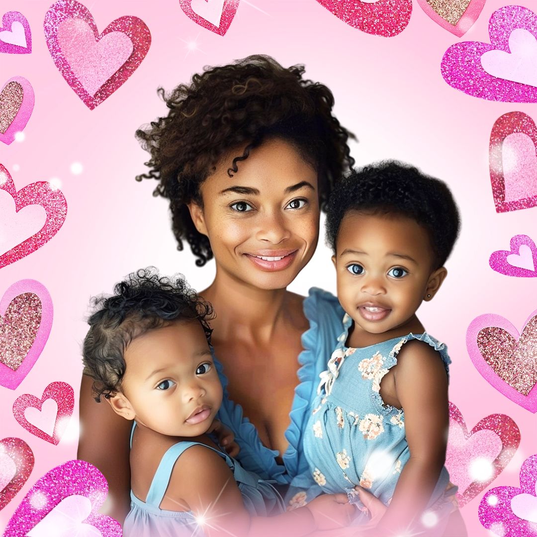 Mother's Day Pink Hearts Elements Mother Holding Two Children Instagram Post Image