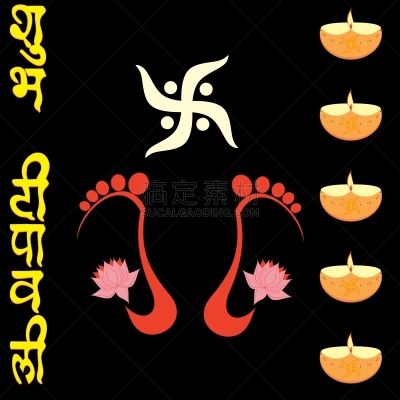 拉克什米,贺卡,亚洲,红色,文字,粉色,传统节日,排灯节,印度教