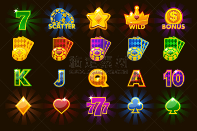 符号,巨大的,纸牌,热,制造机器,黄金,紫色,套装