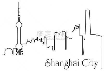 上海,城市,铅笔画,轮廓,亚洲,摩天大楼,建筑业,矢量,剪影