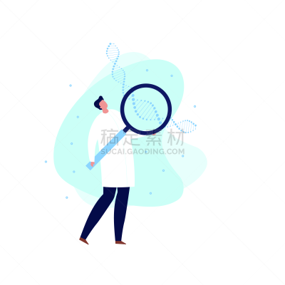 遗传研究,矢量,放大镜,健康保健,科学家,脱氧核糖核酸,科学,男人,蓝色,研究