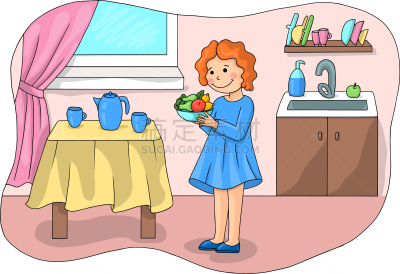 girl washes vegetables before eating children