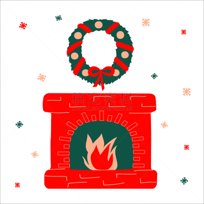 传统,新年前夕,壁炉,绘画插图,矢量,斯堪的纳维亚人,花环,方形画幅