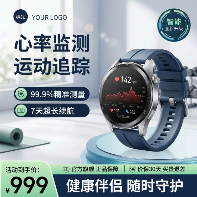 心率检测手表电子手表数码家电智能产品主图直通车预览效果