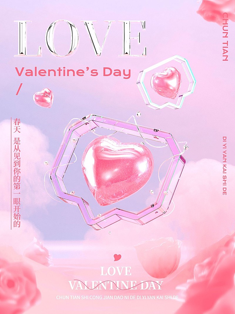 情人节节日祝福3d爱心元素小红书配图