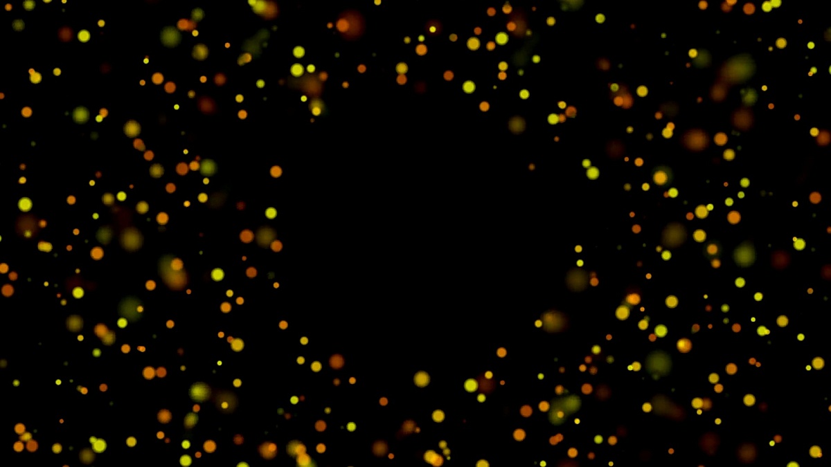 抽象的背景与黄色闪闪发光的bokeh闪闪发光。平滑动画循环。中心位置为您的徽标扩展。抽象金色波克粒子无缝环路