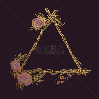 三角形,枝,黄金,边框,梦符咒,图像,茎,巨大的,做,装饰