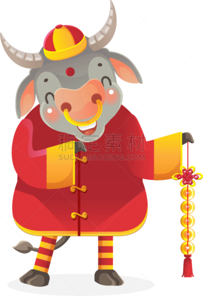 母牛,可爱的,传统,贺卡,春节,中文,新年前夕,十二生肖,动物,节日