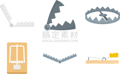 陷阱,扁平化设计,符号,商务,捕鼠器,残酷的,动物,钢铁,结巴鸟,布置