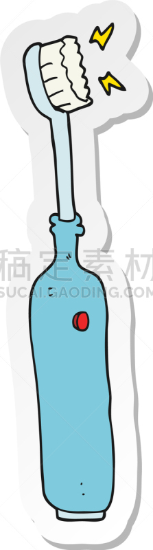 标签,电动牙刷,漫画,可爱的,传统,图像,牙刷,矢量,艺术品,绘制