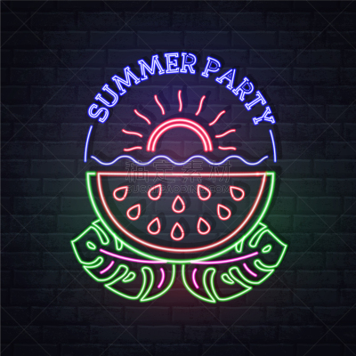西瓜,夏天,霓虹灯,砖,波浪,水果,蕨类,夜晚,聚会,复古