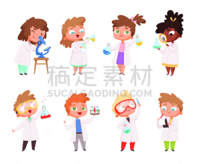 儿童,童年,科学,女孩,男孩,矢量,实验室,喜剧演员,生物学,显微镜