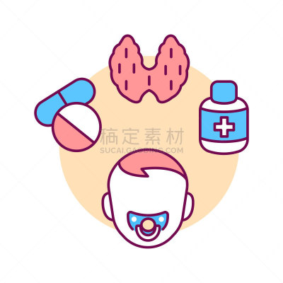 儿童,儿科医师,内分泌系统,甲状腺,移动应用程序,荷尔蒙,传单,彩色图片,线图标,检查