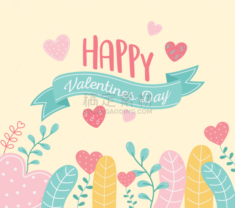 happy valentines day floral hearts love foliage