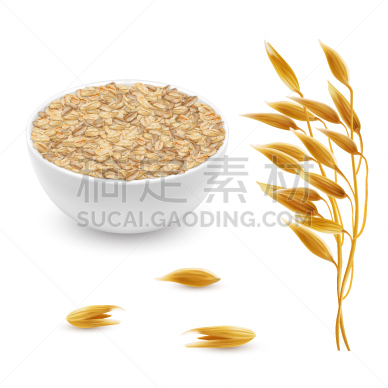 燕麦,三维图形,谷类,碗,动物耳朵,农业,麦片,什锦烤燕麦片,写实,午餐