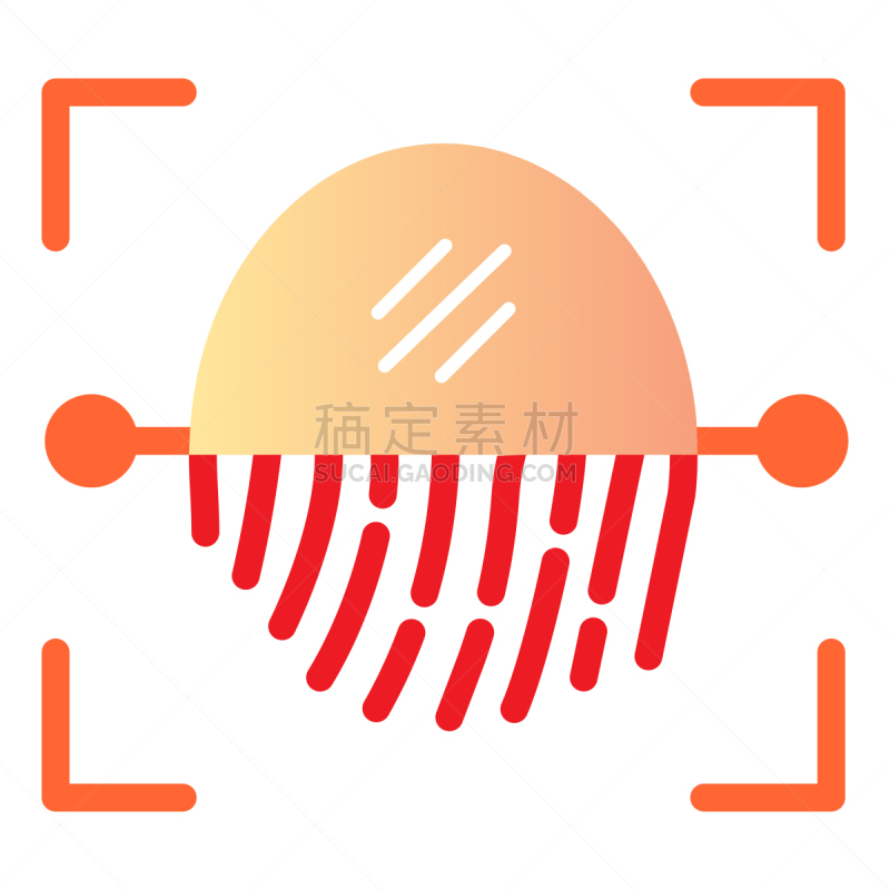 指纹,焦点,传感器,平坦的,计算机图标,轮廓,白色,红色,拇指指纹