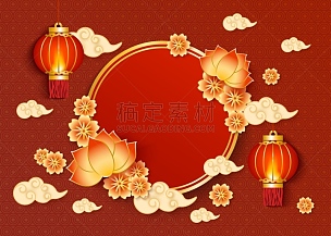 中国灯笼,云,模板,红色,春节,传统,贺卡,灯笼,传统节日,中国