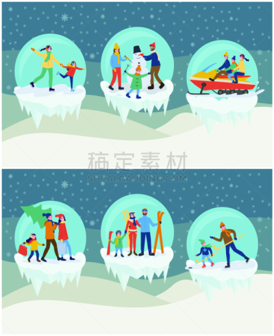 家庭,冬天,矢量,休闲活动,球,寒冷,父母,母亲,父亲,雪