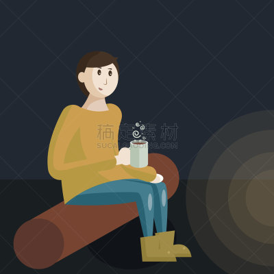 童子军协会,马克杯,茶,大篝火,绘画插图,森林,理想化的,露营,挨着,坐