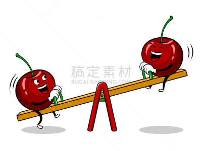 樱桃,跷跷板,波普风,分离着色,自然,素食,白色背景,健康食物,食品,笑