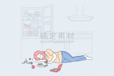 白昼,不诚实,膳食,概念,冰箱,蛋糕,食品,白色人种,瘦身,结束