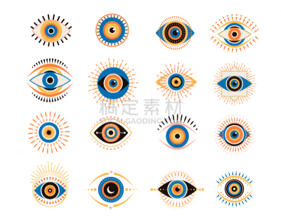 现代,人的眼睛,矢量,装饰物,绘画插图,极简构图,时髦的,想法,收集