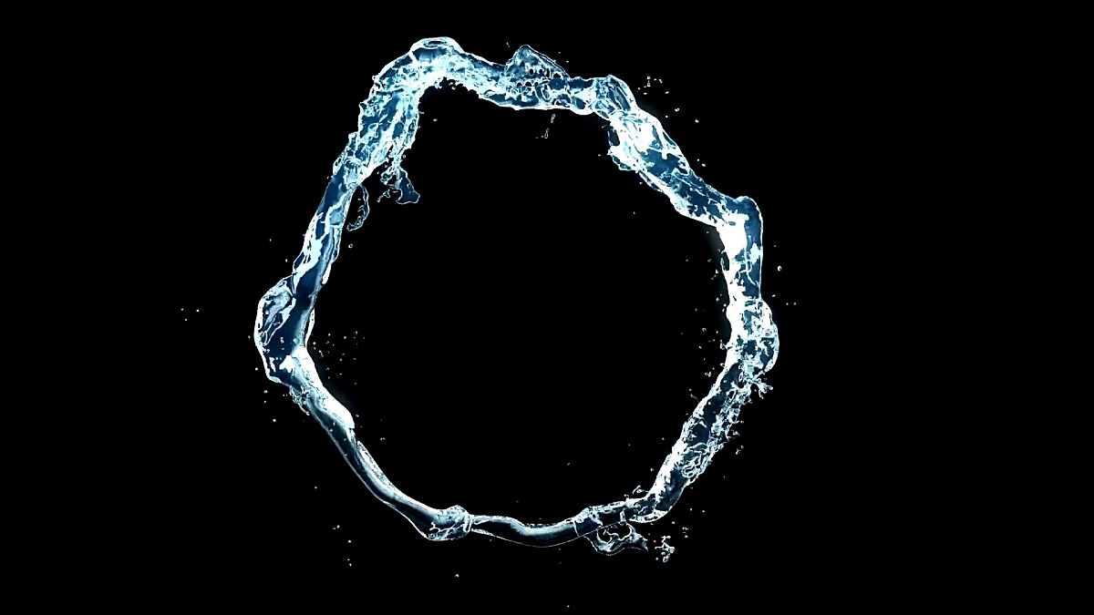 美丽的水流在环状3D动画与阿尔法哑光。在慢动作中形成圆。无缝