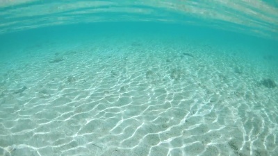 半水下 美丽的海浪冲刷着异国情调酒店附近的沙滩。