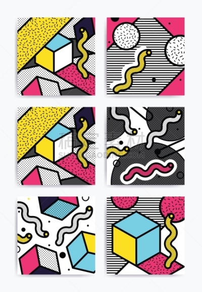 波普风,多色的,几何形状,图像,现代,矢量,蜘蛛网,Neopolitan獒,布置,设计