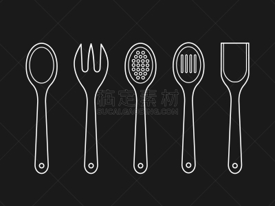 轮廓,厨房器具,汤匙,刮刀,滤器,黑色背景,符号,直的,叉,混合