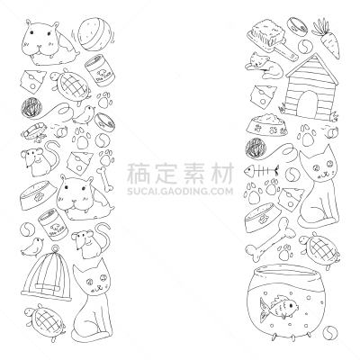 狗,动物,宠物商店,背景,小狗,绘画插图,鱼类,猫,矢量,小猫