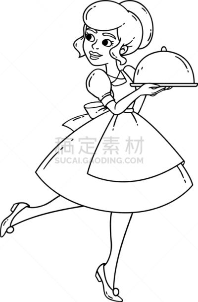 自然美,女招待,餐盘,可爱的,轮廓,制服,半球形盘,食品,网络服务器,图像