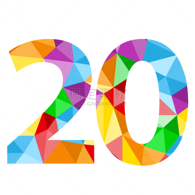 数字20,式样,周年纪念,几何形状,字母,倒计时,法国,数,字体排印,彩虹