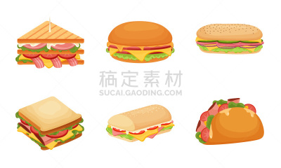 蔬菜,多汁的,奶酪,肉,矢量,绘画插图,熏猪肉,三明治,美味,充满的