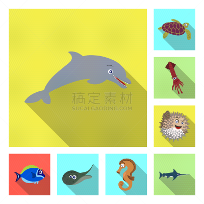 动物,海洋,图标集,触须,野生动物,海豚,魟鱼,船,设计