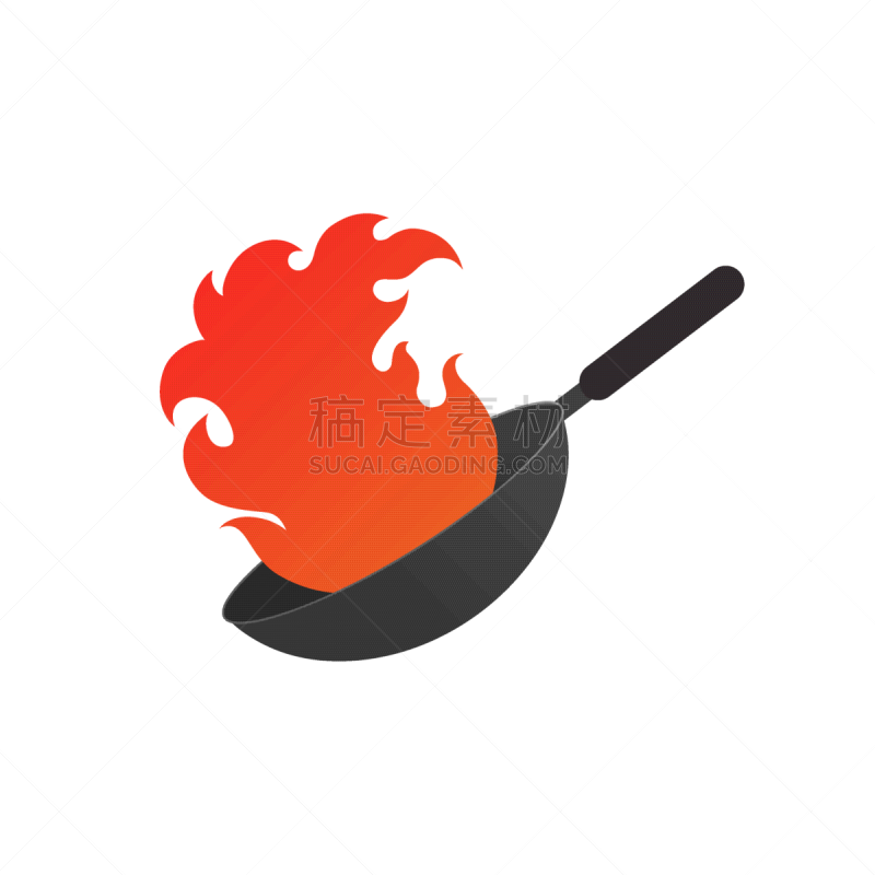 pan with fire wok logo with