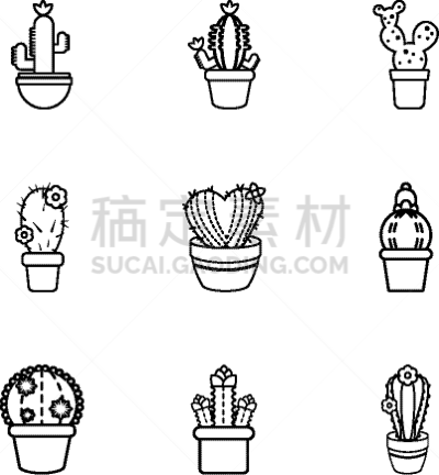 轮廓,仙人掌,计算机图标,反差,分离着色,自然,华丽的,花盆,锅,收集