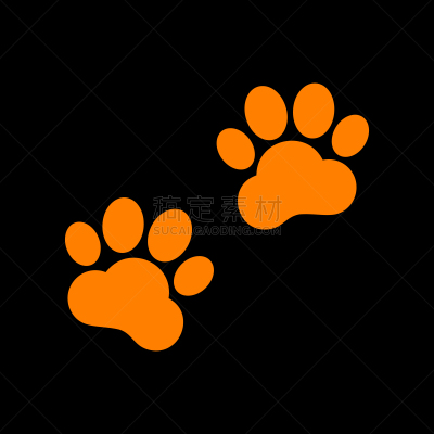 标志,动物留下的痕迹,图标,橙子,黑色背景,爪,猫,爪子,可爱的,矢量