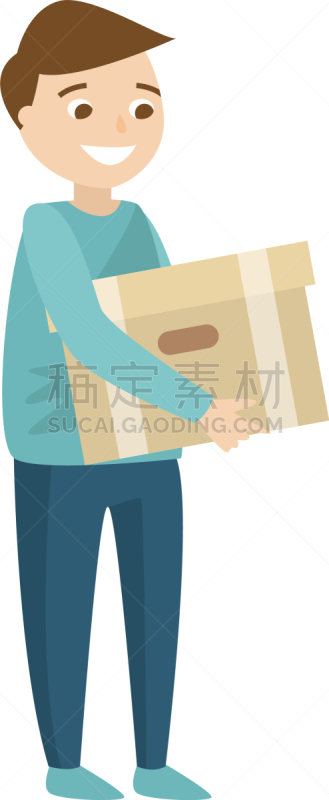 拿着,男人,纸箱,头发,顾客,充满的,纸板,微笑,站,服务