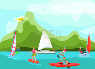 运动,皮划艇,花式滑水,绘画插图,人,游艇比赛,矢量,水,帆板运动,冲浪