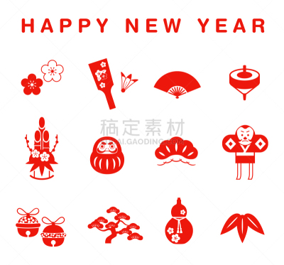 新年前夕,图标集,贺卡,欧洲赤松,传统,华丽的,一月,简单,古典式,梅子