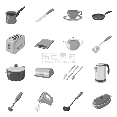 厨房,计算机图标,咖啡,杯,灰色,面包,收集,设计,烹调,油炸