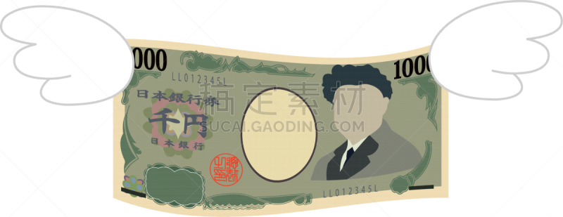 1000日元,翎毛,翅膀,鸟类,浪费钱,绘画插图,日本,债务,洛恩