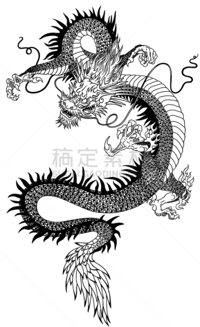 白色,黑色,传统,分离着色,亚洲,幻想,动物