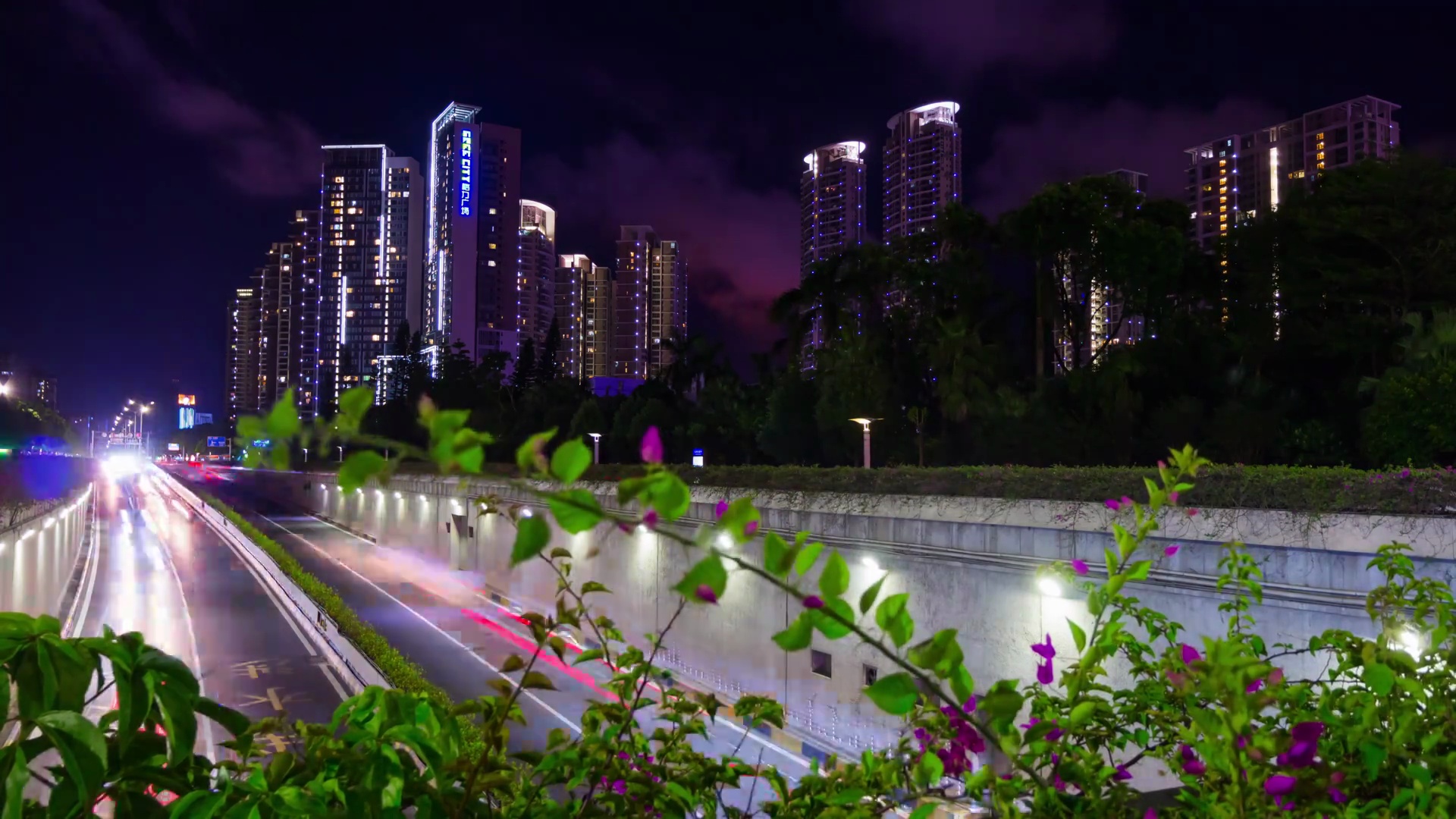 中国夜光珠海市交通公路隧道全景 延时