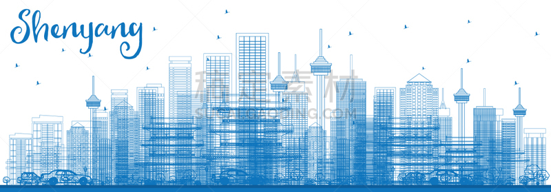 outline shenyang skyline with blue buildings