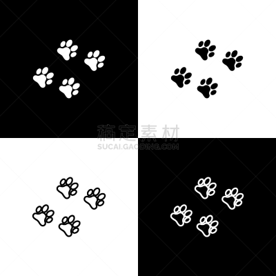 分离着色,符号,爪印,黑白图片,可爱的,脚印,脉搏图,野生动物,布置,坐