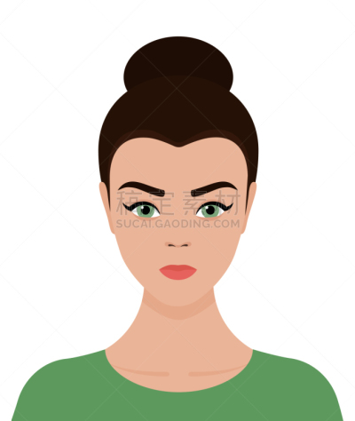 棕色头发,绘画插图,矢量,女孩,注视镜头,公寓,背景聚焦,易接近性,扁平化设计,小题大作